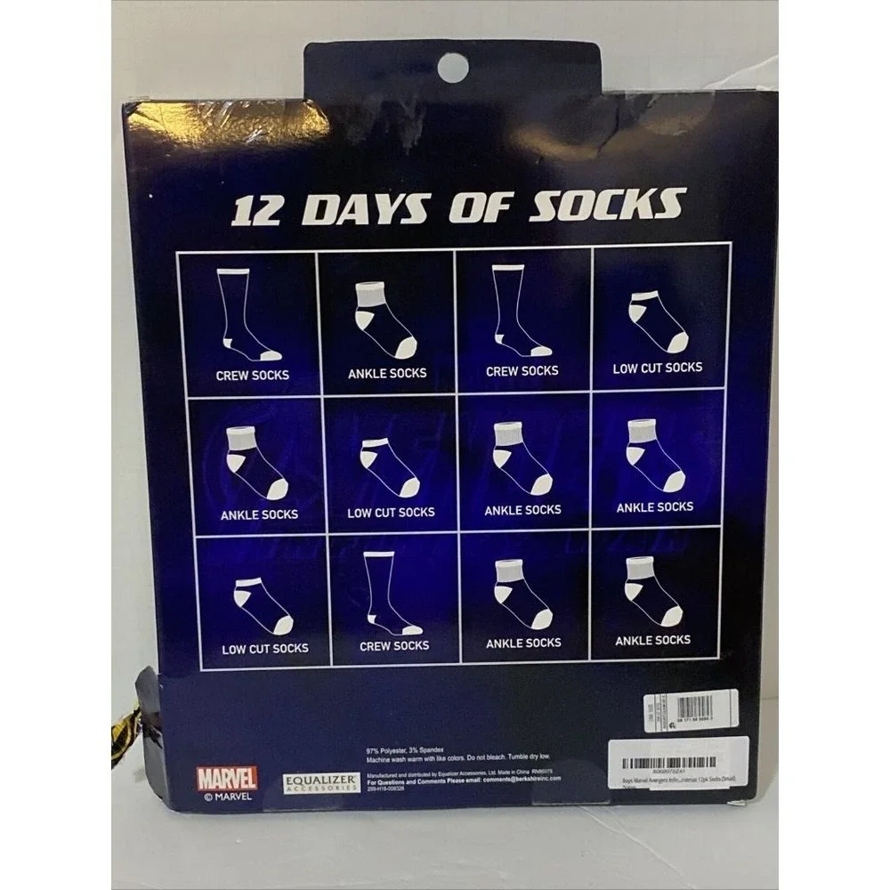 Marvel Avengers Infinity War 12 Days of Socks Boys Size Small Advent Calendar